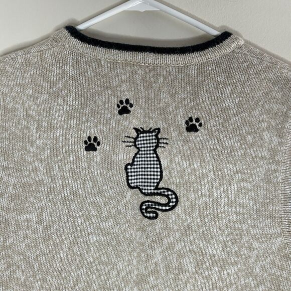 Christopher Banks Tan & Black Cat Embroidered Sweater Vest Women’s Size XL - Picture 6 of 8